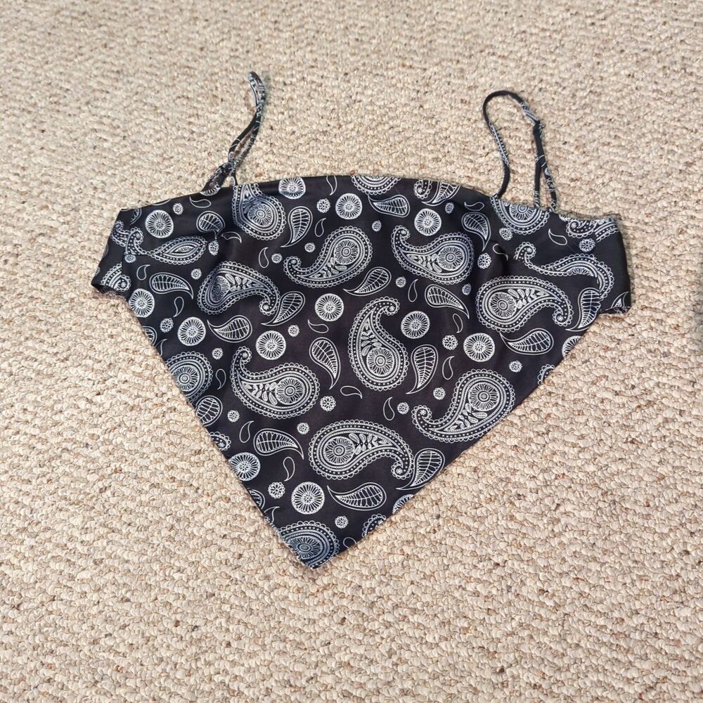 Princess Polly Bandana Tank Crop Top Black Paisley Festival Biker Boho